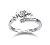 (silver) Inlaid Zircon Ring MOM Letter Love Ring Open Adjustable Ring Mother's Day Gift Jewelry