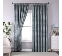 Silver Jacquard Pencil Pleat Curtains 90 x 90 Inch - Luxury Fully Lined Window Curtains for Bedroom and Living Room - Decorative Virginia Drapes Set Of 2 Panels With Tie Backs