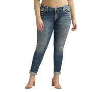 Silver Jeans Co. Women's Plus Size Girlfriend Mid Rise Slim Leg Jeans, Medium Marble Wash, 22