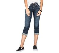 Silver Jeans Co. Women's Suki Curvy Fit Mid Rise Capri Jeans, Dark Denimotion, 29W x 23L