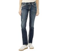 Silver Jeans Co. Women's Suki Curvy Fit Mid Rise Straight Leg Jeans, Vintage Dark Wash with Lurex Stitch, 26W x 36L