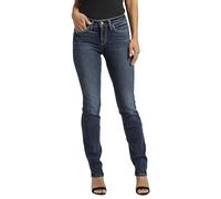Silver Jeans Co. Women's Suki Mid Rise Curvy Fit Straight Leg Jeans, Dark Wash Edb359, 27W x 33L