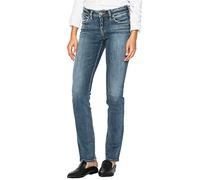 Silver Jeans Co. Women's Suki Mid Rise Curvy Fit Straight Leg Jeans, Medium Sandblast, 34W x 34L