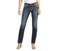 Silver Jeans Co. Women's Suki Mid Rise Curvy Fit Straight Leg Jeans, Vintage Dark Wash with Lurex Stitch, 33W x 36L