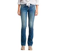 Silver Jeans Co. Women's Tuesday Low Rise Slim Bootcut Jeans, Medium Indigo Distressed, 24W x 31L