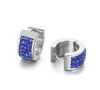 Silver Jewelry Earrings Set, Vintage Earring Stack with Blue Round Shape Cubic Zirconia Stainless Steel