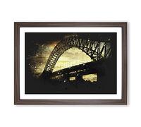 Silver Jubilee Bridge in Manchester Paint Splash Framed Print | A2 Walnut Framed Wall Art | Ready to Hang | Modern Cityscape Picture | Living Room Bedroom Lounge Office