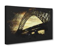 Silver Jubilee Bridge In Manchester Paint Splash Modern Art Canvas Wall Art Print Ready to Hang, Framed Picture for Living Room Bedroom Home Office Décor, 20x14 Inch (50x35 cm)