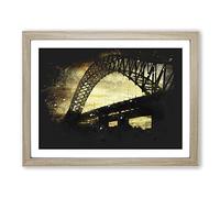 Silver Jubilee Bridge In Manchester Paint Splash Modern Art Framed Print | A4 Oak Framed Wall Art | Ready to Hang | Modern Cityscape Picture | Living Room Bedroom Lounge Office