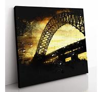 Silver Jubilee Bridge In Manchester Paint Splash Modern Canvas Wall Art Print Ready to Hang, Framed Picture for Living Room Bedroom Home Office Décor, 35x35 cm (14x14 Inch)