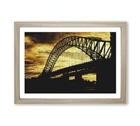 Silver Jubilee Bridge in Manchester Painting Framed Print | A2 Oak Framed Wall Art | Ready to Hang | Modern Cityscape Picture | Living Room Bedroom Lounge Office