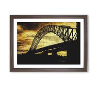 Silver Jubilee Bridge in Manchester Painting Framed Print | A2 Walnut Framed Wall Art | Ready to Hang | Modern Cityscape Picture | Living Room Bedroom Lounge Office