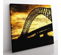 Silver Jubilee Bridge In Manchester Painting Modern Canvas Wall Art Print Ready to Hang, Framed Picture for Living Room Bedroom Home Office Décor, 35x35 cm (14x14 Inch)