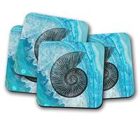 Silver Kangaroo Ammonite Fossil Coasters - set of 4 drinks mats ideal new home present or housewarming gift