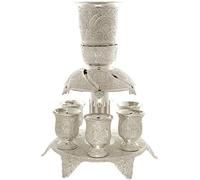 Silver Kiddush Wine Fountain with 6 Cups, Filigree Finish, 23.5 Centimetres