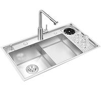 Silver Kitchen HYJAUSXB with Cup Washer, Drain Knob, Mobile Tray & Install Kits, 8.2" Deep 304 Stainless Steel Single Bowl HYJAUSXB, Drop in Workstation (Size : 79x46x21cm-C1)