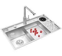 Silver Kitchen HYJAUSXB with Cup Washer, Drain Knob, Mobile Tray & Install Kits, 8.2" Deep 304 Stainless Steel Single Bowl HYJAUSXB, Drop in Workstation (Size : 79x46x21cm-C2)