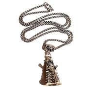 Silver Knight 3D Dalek Pendant on a 24'' Stainless Steel Chain, Whovian Necklace, Who Robot Necklace
