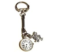 Silver Knight Alice in Wonderland 'I'm Late' White Rabbit Keychain/Fairy Tale Keyring/Boho Bag Charm, 75mm x 25mm