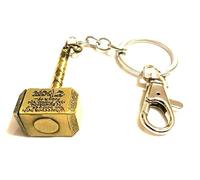 Silver Knight Antique Gold Tone Mjölnir Thor's Hammer Charm/Keyring, Viking Keyring, Thor's Hammer Keychain, Mjölnir Keyring, Norse, Superheroes Jewellery, Bronze, 155mm