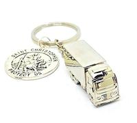 Silver Knight Double Sided HGV Wagon Drivers St Christopher Keyring Keychain in a Velvet Style Gift Bag