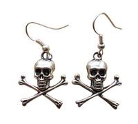 Silver Knight Handmade Pirate Skull and Crossbones Silver Plated Earrings On Sterling Silver Hooks Gift Bag