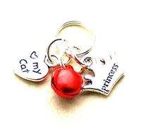 Silver Knight 'I Love My Cat' Heart 'Princess' Crown & Jingle Bell Collar Charm Pet Bling Cats Kittens