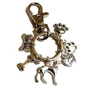 Silver Knight 'I Love My Dog' Greyhound 'Top Dog' Paw Print Bone Keychain, Greyhound Lover Bag Charm, Whippet Keyring, Greyhound collar Charms