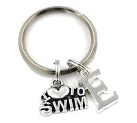 Silver Knight I Love to Swim Key Ring, Personalized Swimming Coach Keychain, Swimming Coach Keyring, Initial Keychain, Swimmer Gift, Swim Team Keychain in A Gorgeous Bag (C)