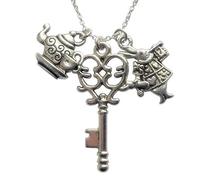 SILVER KNIGHT Jewellery Charming, Sterling Silver 925 Plated Chain with Tibetan Silver Alice in Wonderland Pendants. 22 inch Chain Organza Gift Bag