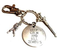 Silver Knight Keep Calm And Kill Zombies Keychain, Zombie Lover Keyring, Walking Dead Bag Charm, Shotgun Keyring, Rifle Keychain, Zombie Gun Keyring