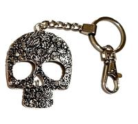 Silver Knight Large Day of the Dead Keychain, Sugar Skull Keyring, Candy Skull 66mm x 49mm, Goth, Hippy Boho Keychains, Halloween Fans Gothic Keyring
