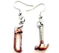 Silver Knight Mismatched Horror Bloody Hammer & Saw Earrings on Sterling Silver Hooks, Halloween, Murder Mystery Weekend