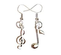 Silver Knight Mismatched Musical Note Drop Earrings on Sterling Silver Hooks, Musician Earrings Music Lover Jewelry, Guitarist Orchestra Pianist Singer Wear, F38939303030303