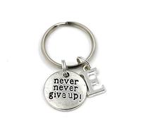 Silver Knight Never Never Give Up Key Ring, Personalized Strive for Progress Keychain, Gym Keyring,in a Gift Bag