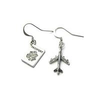 Silver Knight Passport & Aeroplane Earrings on Sterling Silver Hooks, Travel Earrings in a Gift Bag