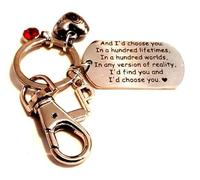 Silver Knight Personalised 'And I'd Choose You In A Hundred Lifetimes.' Keychain with Initial & Birthstone, Boyfriend, Girlfriend, Wife, Husband