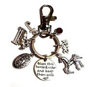 Silver Knight Personalised 'Bless This Horse & Rider and Keep Them Safe' Keychain with St Christopher, Initial and Birthstone, Show Jumper, Stallion, Horse Rider Keyring