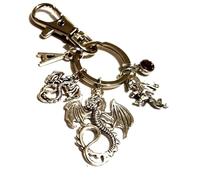 Silver Knight Personalised Dragons Keychain with Initial and Birthstone, Winged Dragon, Targaryen, Keyring, Cosplay, Princess, Valentine's Day