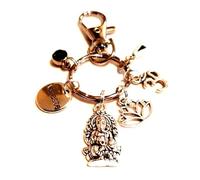 Silver Knight Personalised Ganesha Keychain with Lotus, Om, Namaste, Initial & Birthstone. Ganesh Hindu Diwali Keyring, Buddhist Bag Charm, Jainism Gift