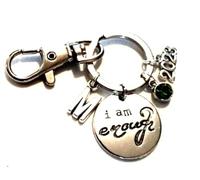 Silver Knight Personalised 'I am enough' Mental Health Keychain with Initial & Birthstone, Confidence Keyring, Gift For Husband, Wife, Son, Daughter Etc