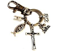 Silver Knight Personalised 'I Love Jesus' Jesus Fish, Crucifix Keychain With Initials & Year, Christian Keyring, Catholic Bag Charm