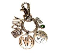 Silver Knight Personalised NA 'one day at a time' 'Let Go! Let God! Recovery Keychain with Initial, Birthstone & Year Narcotics Anonymous Self Help Gift