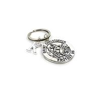 Silver Knight Personalised St Christopher Keyring with Initial Charm with Card (E)