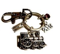 Silver Knight Personalised Steam Train Keychain with Year, Initial & Birthstone, Steam Engine Keyring, Train Driver Gift, Trainspotter, Railway Enthusiast