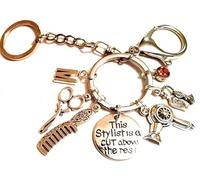 Silver Knight Personalised 'This Stylist Is A Cut Above The Rest' Keychain with Initial & Birthstone, Hairdressing Keychain, Barber Bag Charm Keyring Gift