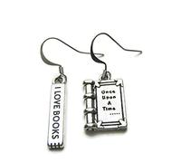 Silver Knight Sterling Silver Hooks Knight Book Earrings, Once Upon A Time, I Love Books, Assymetrical, Gift Bag