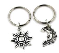 Silver Knight Sun & Moon Keychains, Couples Keyring Set, Friendship Keyrings, 2 Best Friends,Yin & Yang, in a Gift Bag