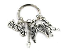 Silver Knight The Living Dead Inspired Key Ring, Dixon Wings Keychain, Zombie Killer Keyring, Motorbike, Arrow, Wing Jewelry, Geeky Keyring, Horror, Science Fiction, Cosplay in a Velvet Bag