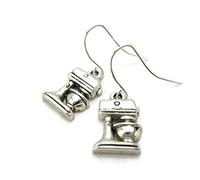 Silver Knight Tibetan Silver- Kitchen Mixer Earrings, 925 Silver Plated French Hook,"Kitchen Aid" Dough Mixer, Cook - Baker - Chef, 3D Culinary Arts Jewelry, Gift Bag